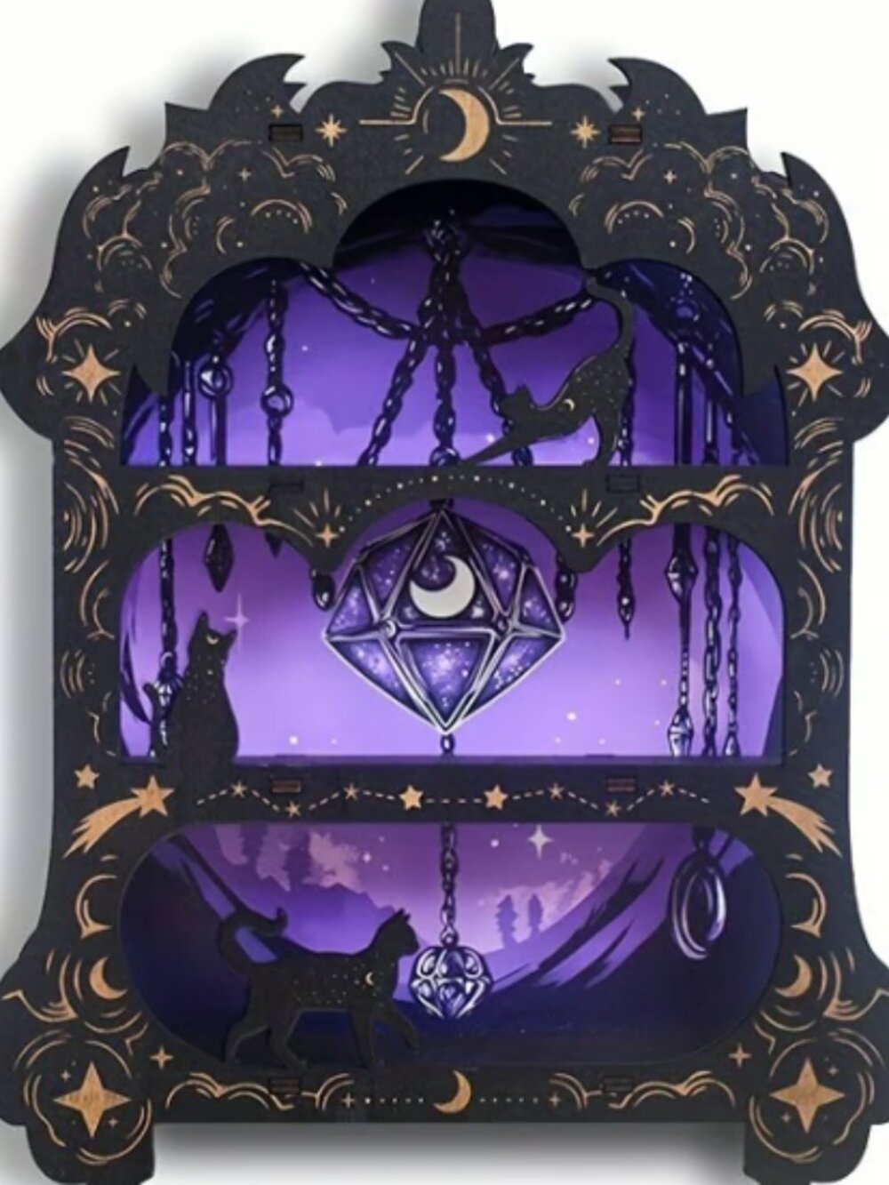 Celestial Gothic Shadow Box Shelf – Ornate Cut‑Out Design – 15.7” x 11.8” – New
